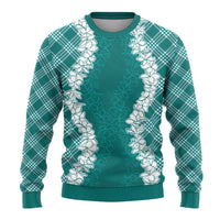 Hawaii Aloha Plumeria Lei Teal Palaka Ugly Christmas Sweater - Polynesian Pride