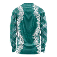 Hawaii Aloha Plumeria Lei Teal Palaka Long Sleeve Shirt - Polynesian Pride
