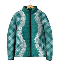 Hawaii Aloha Plumeria Lei Teal Palaka Padded Jacket - Polynesian Pride
