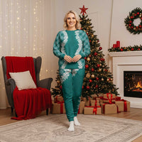 Hawaii Aloha Plumeria Lei Teal Palaka Christmas Pajama Set - Polynesian Pride
