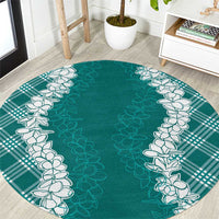 Hawaii Aloha Plumeria Lei Teal Palaka Round Carpet - Polynesian Pride