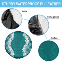 Hawaii Aloha Plumeria Lei Teal Palaka Spare Tire Cover - Polynesian Pride