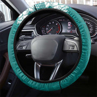 Hawaii Aloha Plumeria Lei Teal Palaka Steering Wheel Cover - Polynesian Pride