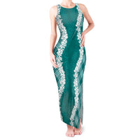 Hawaii Aloha Plumeria Lei Teal Palaka Tank Maxi Dress - Polynesian Pride
