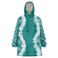 Hawaii Aloha Plumeria Lei Teal Palaka Wearable Blanket Hoodie - Polynesian Pride