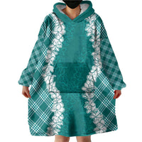 Hawaii Aloha Plumeria Lei Teal Palaka Wearable Blanket Hoodie - Polynesian Pride