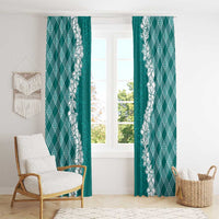 Hawaii Aloha Plumeria Lei Teal Palaka Window Curtain - Polynesian Pride