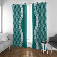 Hawaii Aloha Plumeria Lei Teal Palaka Window Curtain - Polynesian Pride