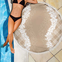 Hawaii Aloha Plumeria Lei Beige Palaka Beach Blanket - Polynesian Pride