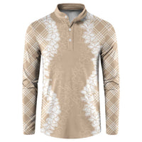 Hawaii Aloha Plumeria Lei Beige Palaka Button Sweatshirt - Polynesian Pride