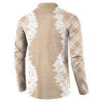 Hawaii Aloha Plumeria Lei Beige Palaka Button Sweatshirt - Polynesian Pride