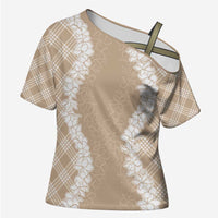 Hawaii Aloha Plumeria Lei Beige Palaka Cross Shoulder Shirt - Polynesian Pride