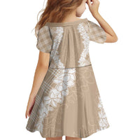 Hawaii Aloha Plumeria Lei Beige Palaka Family Matching Long Sleeve Bodycon Dress and Hawaiian Shirt - Polynesian Pride