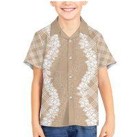 Hawaii Aloha Plumeria Lei Beige Palaka Family Matching Mermaid Dress and Hawaiian Shirt - Polynesian Pride