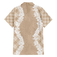 Hawaii Aloha Plumeria Lei Beige Palaka Family Matching Off Shoulder Maxi Dress and Hawaiian Shirt - Polynesian Pride