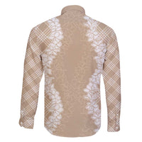 Hawaii Aloha Plumeria Lei Beige Palaka Family Matching Short Sleeve Bodycon Dress and Hawaiian Shirt - Polynesian Pride