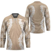 Hawaii Aloha Plumeria Lei Beige Palaka Hockey Jersey - Polynesian Pride