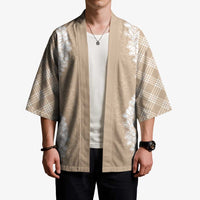 Hawaii Aloha Plumeria Lei Beige Palaka Kimono - Polynesian Pride