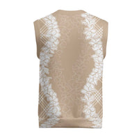 Hawaii Aloha Plumeria Lei Beige Palaka Christmas Knitted V-Neck Vest - Polynesian Pride