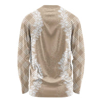 Hawaii Aloha Plumeria Lei Beige Palaka Long Sleeve Shirt - Polynesian Pride