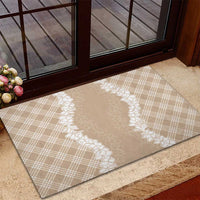 Hawaii Aloha Plumeria Lei Beige Palaka Rubber Doormat - Polynesian Pride