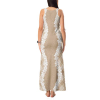 Hawaii Aloha Plumeria Lei Beige Palaka Tank Maxi Dress - Polynesian Pride