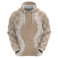 Hawaii Aloha Plumeria Lei Beige Palaka Zip Hoodie - Polynesian Pride