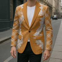 Hawaii Aloha Plumeria Lei Orange Palaka Blazer - Polynesian Pride