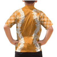 Hawaii Aloha Plumeria Lei Orange Palaka Family Matching Mermaid Dress and Hawaiian Shirt - Polynesian Pride