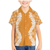 Hawaii Aloha Plumeria Lei Orange Palaka Family Matching Mermaid Dress and Hawaiian Shirt - Polynesian Pride