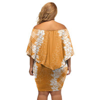 Hawaii Aloha Plumeria Lei Orange Palaka Family Matching Off Shoulder Short Dress and Hawaiian Shirt - Polynesian Pride