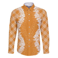 Hawaii Aloha Plumeria Lei Orange Palaka Family Matching Short Sleeve Bodycon Dress and Hawaiian Shirt - Polynesian Pride