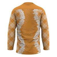 Hawaii Aloha Plumeria Lei Orange Palaka Hockey Jersey - Polynesian Pride