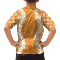 Hawaii Aloha Plumeria Lei Orange Palaka Kid Hawaiian Shirt - Polynesian Pride