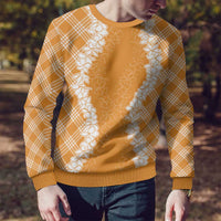 Hawaii Aloha Plumeria Lei Orange Palaka Ugly Christmas Sweater - Polynesian Pride