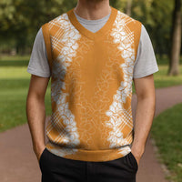 Hawaii Aloha Plumeria Lei Orange Palaka Christmas Knitted V-Neck Vest - Polynesian Pride