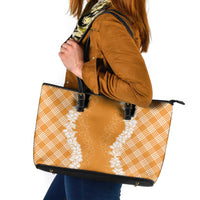 Hawaii Aloha Plumeria Lei Orange Palaka Leather Tote Bag LT7 Orange - Polynesian Pride