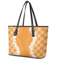 Hawaii Aloha Plumeria Lei Orange Palaka Leather Tote Bag LT7 - Polynesian Pride