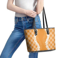 Hawaii Aloha Plumeria Lei Orange Palaka Leather Tote Bag LT7 - Polynesian Pride