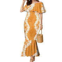 Hawaii Aloha Plumeria Lei Orange Palaka Mermaid Dress - Polynesian Pride