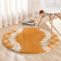 Hawaii Aloha Plumeria Lei Orange Palaka Round Carpet - Polynesian Pride