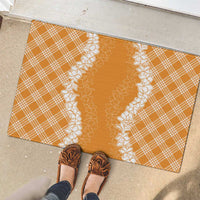 Hawaii Aloha Plumeria Lei Orange Palaka Rubber Doormat - Polynesian Pride