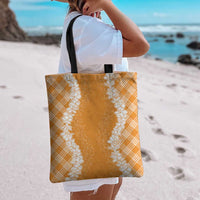 Hawaii Aloha Plumeria Lei Orange Palaka Tote Bag - Polynesian Pride