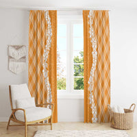 Hawaii Aloha Plumeria Lei Orange Palaka Window Curtain - Polynesian Pride