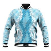 Hawaii Aloha Plumeria Lei Turquoise Palaka Baseball Jacket - Polynesian Pride