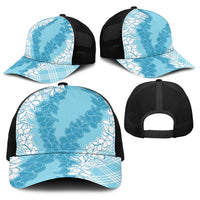 Hawaii Aloha Plumeria Lei Turquoise Palaka Baseball Net Cap - Polynesian Pride