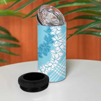 Hawaii Aloha Plumeria Lei Turquoise Palaka 4 in 1 Can Cooler Tumbler - Polynesian Pride