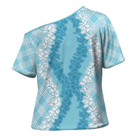 Hawaii Aloha Plumeria Lei Turquoise Palaka Cross Shoulder Shirt - Polynesian Pride