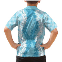 Hawaii Aloha Plumeria Lei Turquoise Palaka Family Matching Mermaid Dress and Hawaiian Shirt - Polynesian Pride