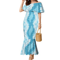 Hawaii Aloha Plumeria Lei Turquoise Palaka Family Matching Mermaid Dress and Hawaiian Shirt - Polynesian Pride